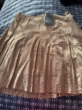 Terry Lewis Classic Luxuries Tan Eyelet Pleated Mini Skirt